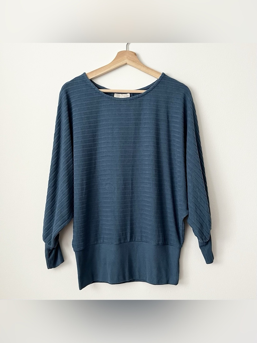 Saturday Sunday Anthropologie Women's Velvet Striped Top XS Teal Blue Oversized